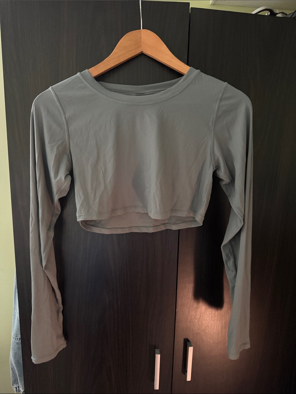 Dark Gray/Turquoise Long-Sleeve Cropped Top - Women